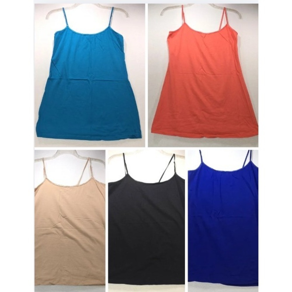 Bozzolo Womens 2X Camisole Bundle 5 Pack Cotton Stretch Spaghetti Strap Tanks